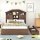 preview thumbnail 2 of 8, Full Size Platform Bed with 2 Drawers & Storage Headboard, House-Shaped Bedframe for Kids' Bedroom, No Spring Needed Required