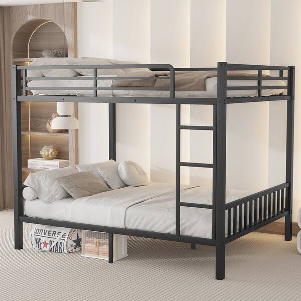 slide 2 of 10, Space-Saving Metal Bunk Bed Design Queen Over Queen Bunk Beds