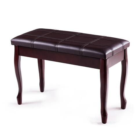 Costway Solid Wood PU Leather Piano Bench Padded Double Duet Keyboard
