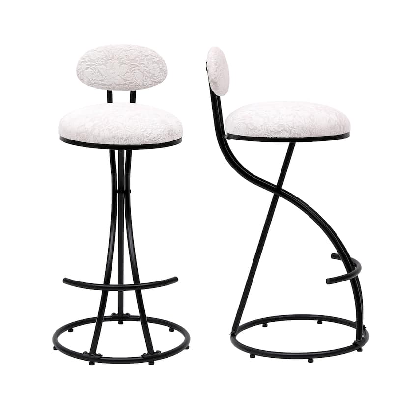 Round Print Bar Stools Set of 2, Modern S-Type Metal Frame Upholstered Chairs for Kitchen Island & Dining Rooms Counter Stools