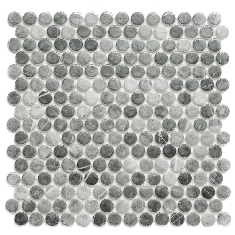 Eterna Penny 12x12 Glass Round Mosaic Tile - Floor, Wall, Backsplash - 4 x 4 Sample - Storm