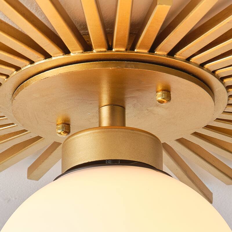 18" Antique Brass 1-Light Glass Globe Semi Flush Mount Ceiling Light