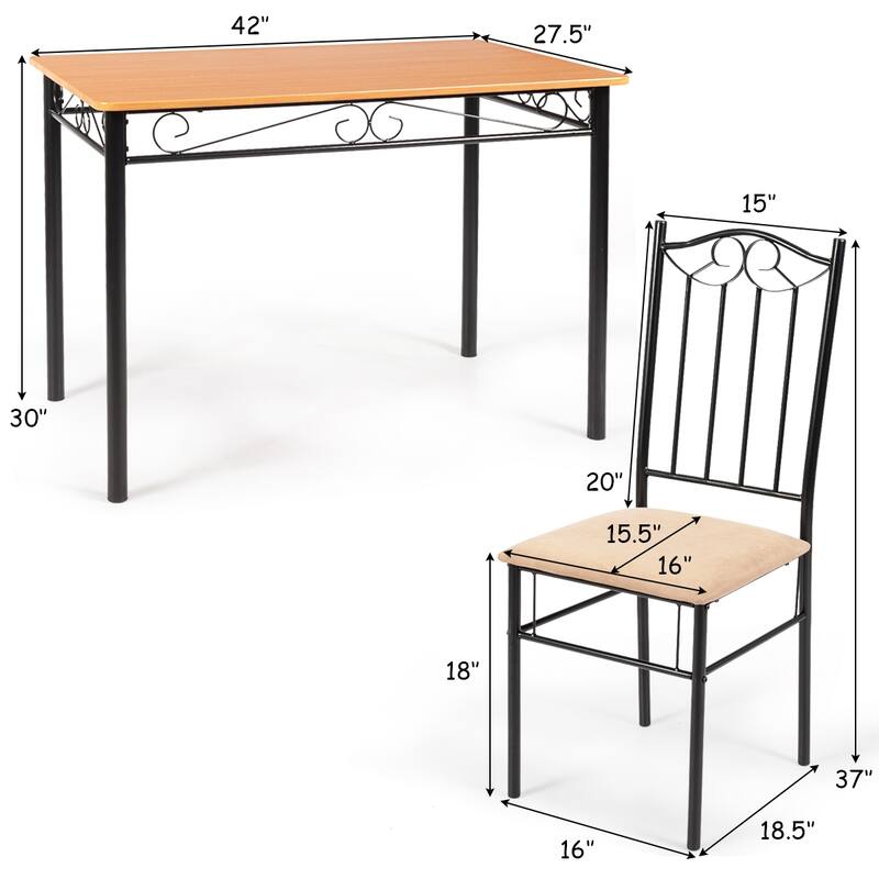 Costway 5 PC Dining Set Wood Metal Table 30'' and 4 Chairs Kitchen