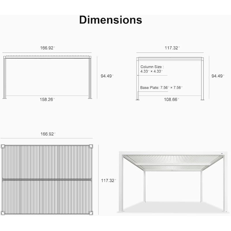 PURPLE LEAF Louvered Pergola Modern White Pergola with Adjustable Roof for Deck Backyard Garden