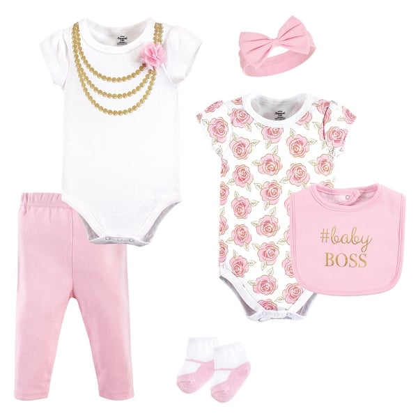 slide 1 of 1, Little Treasure Baby Girl Layette 6-Piece Set, Gold Roses 0-3 Months - Gold Roses