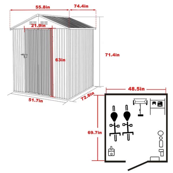 dimension image slide 5 of 8, VEIKOUS Outdoor Metal Storage Shed with Lockable Door and Air Vents for Garden