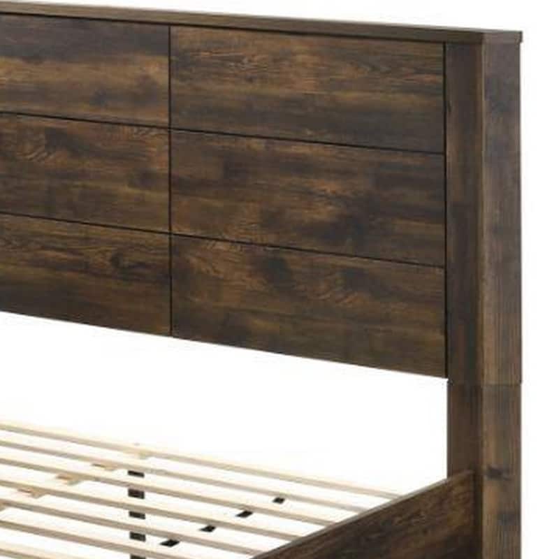 Queen Wooden Bed with Drawer Storage, Rustic Walnut