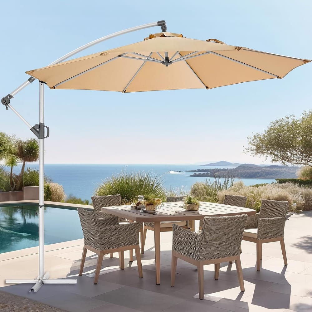 10ft Patio Umbrella, Outdoor Offset Cantilever Umbrella, Infinite Tilt, Crank and Cross Base for Garden, Swimming Pool Umbrella