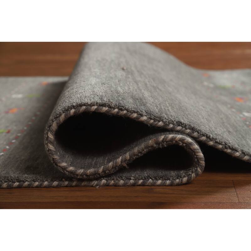 Hand Knotted Oriental 100% Wool Carpet Tribal Animal Pictorial Greys & Charcoal Gabbeh Area Rug - 4' 11'' X 3' 0''