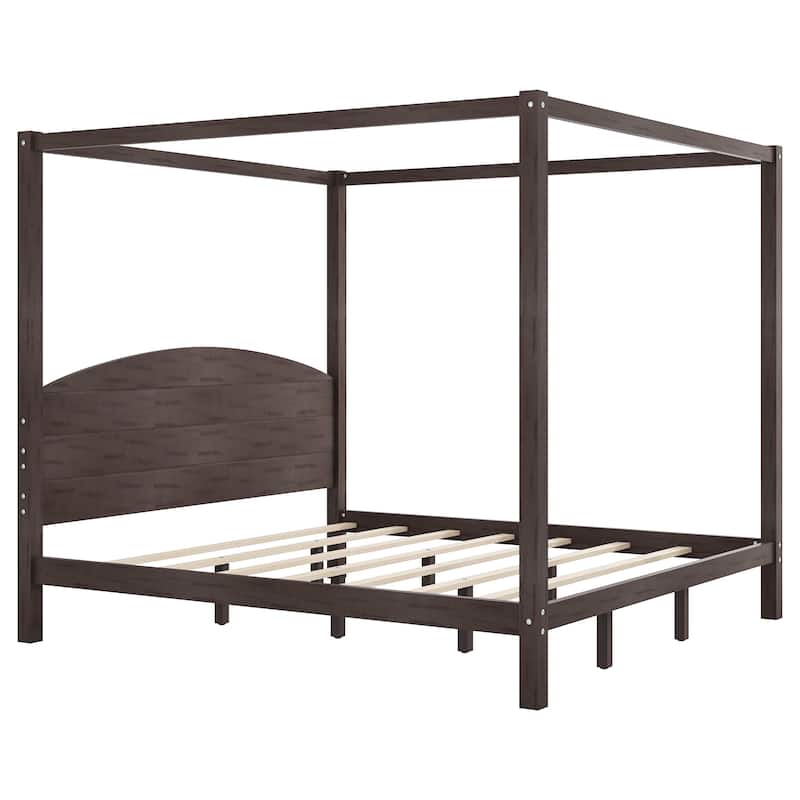 King Size Canopy Platform Bed with Headboard and Support Legs