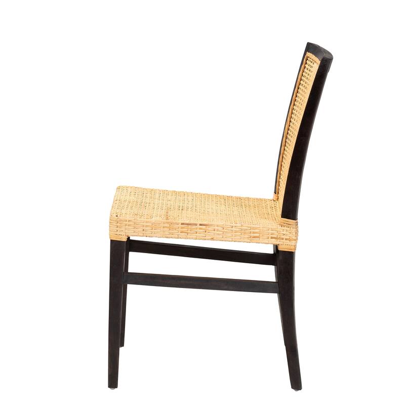 Modern Bohemian Dining Chair - Dark Brown Wood, Solid Back, Dining Room Accent Furniture - 34.1