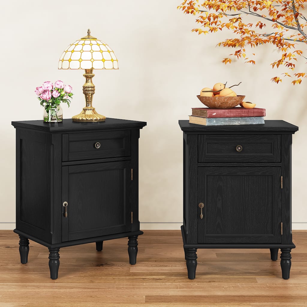 1-Drawer Bedside Table with Storage Function (Set of 2)