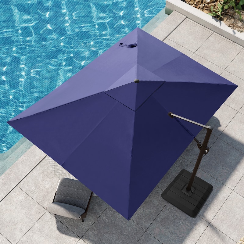 Pellebant 9 FT x 12 FT Outdoor Patio Cantilever-Offset Umbrella with Premium Base Stand - Navy Blue