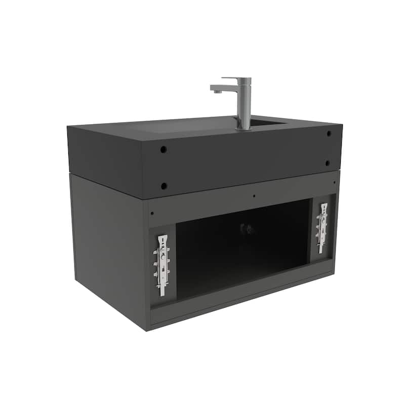 Nile 30-Inch Wall Mounted Bathroom Vanity Set w/ Black Top