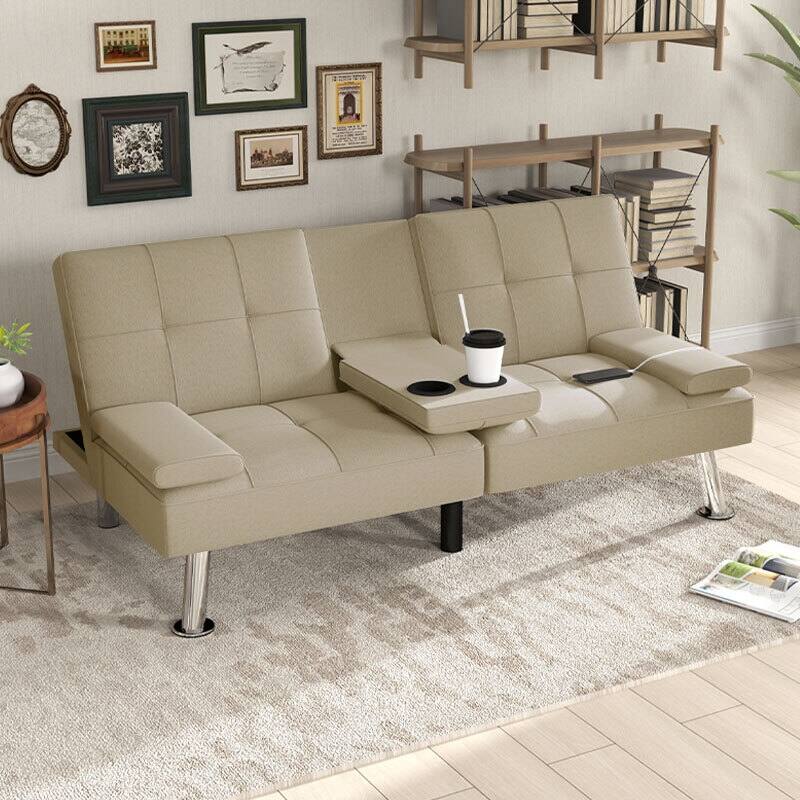 Linen Upholstered Modern Convertible Folding Futon Sofa Bed for Compact Living Space