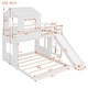 preview thumbnail 19 of 26, Twin-Full Wooden Bunk Playhouse Bed Frame with Semi-enclosed Farmhouse Frame, Slide Windows, Ladder, Guardrails for Kids, Teens