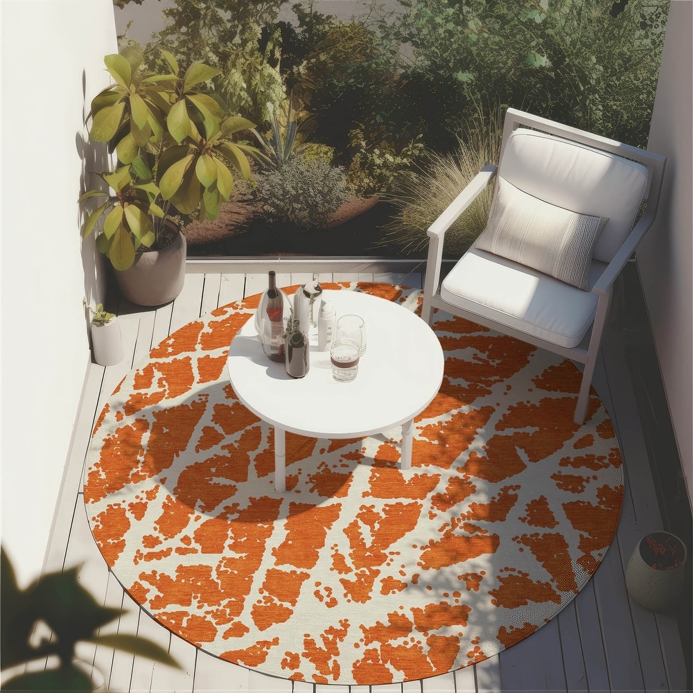 Machine Washable Indoor/ Outdoor Transitional Orange Crackle Chantille Rug