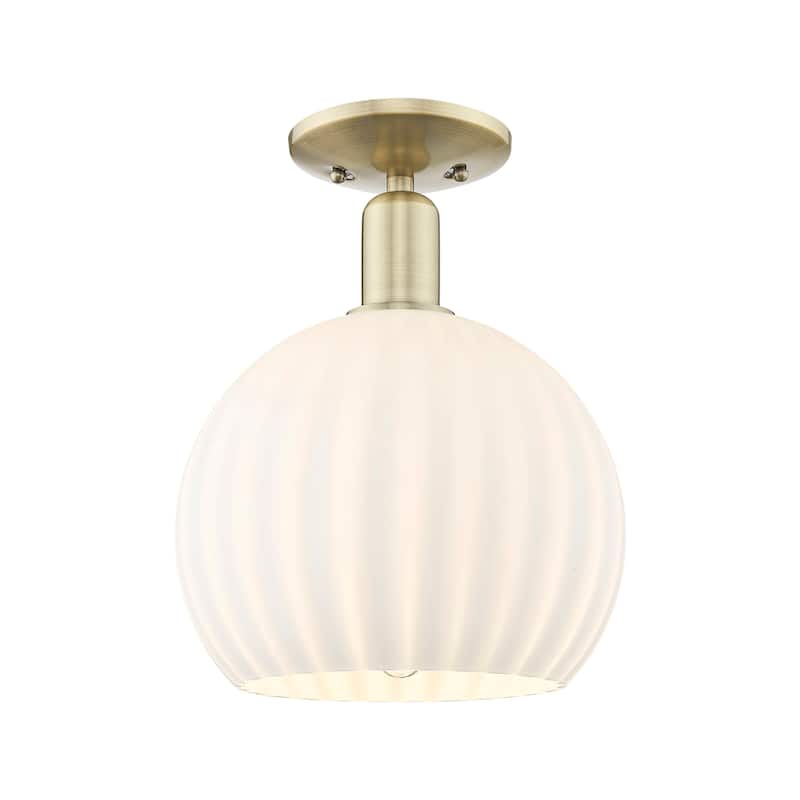Innovations Lighting Endless Possibilities Arcadia - White Venetian - 1 Light 10" Semi-Flush Mount - Antique Brass