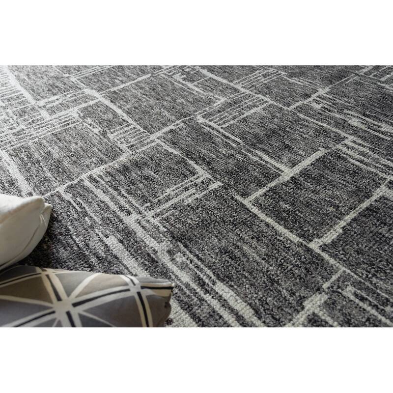 Exquisite Rugs Aldridge Hand-Knotted New Zealand Wool/Bamboo Silk Charcoal/Ivory Area Rug