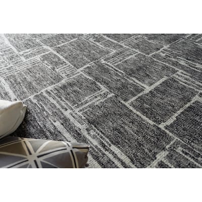 Exquisite Rugs Aldridge Hand-Knotted New Zealand Wool/Bamboo Silk Charcoal/Ivory Area Rug