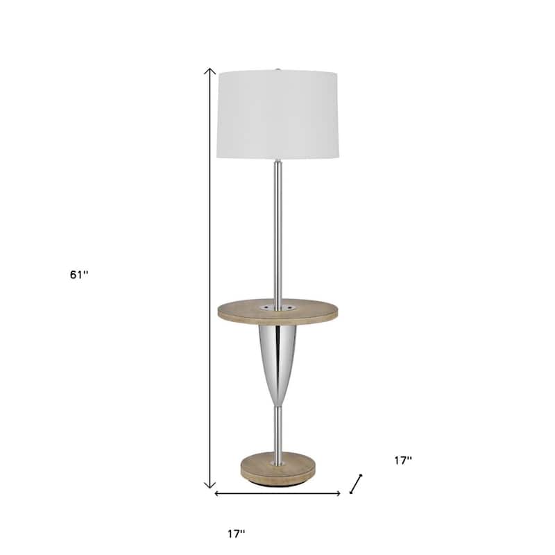 61" Chrome Floor Lamp with Tray Table and USB Port White Fabric Square Shade for Living Room - 61"H x 17"W x 17"D
