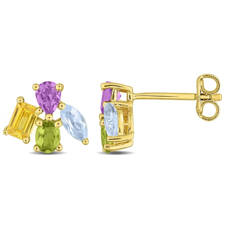 Miadora Multi-Gem Cluster Stud Earrings Sterling Silver - Multi