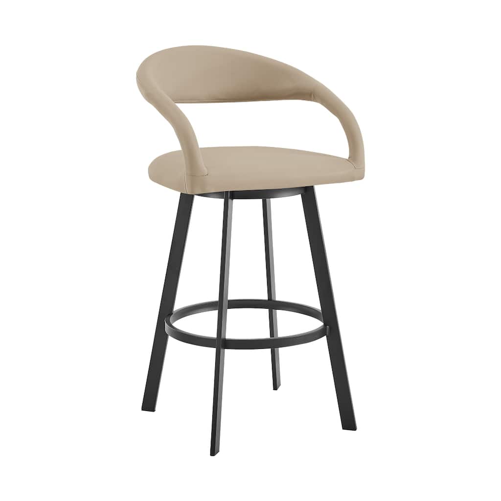 Monie Swivel Barstool Chair, Curved Floating Back, Beige Faux Leather