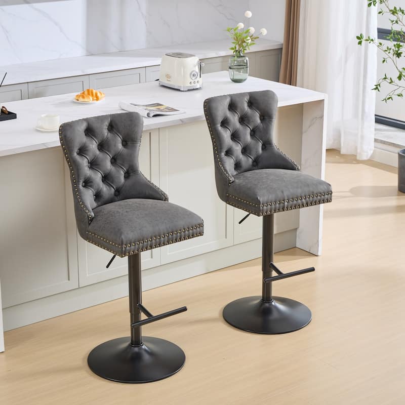 PU Leather Swivel Bar Stools Set of 2, Kitchen Island Chairs with Footstool, Upholstered Arm Chairs with Adjusatble Height