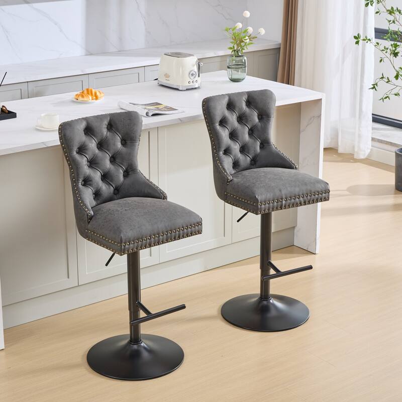 Swivel Bar Stools Set of 2, Adjustable Velvet Counter Height Barstools with High Back & Nailheads Trim for Bar, Kitchen Island