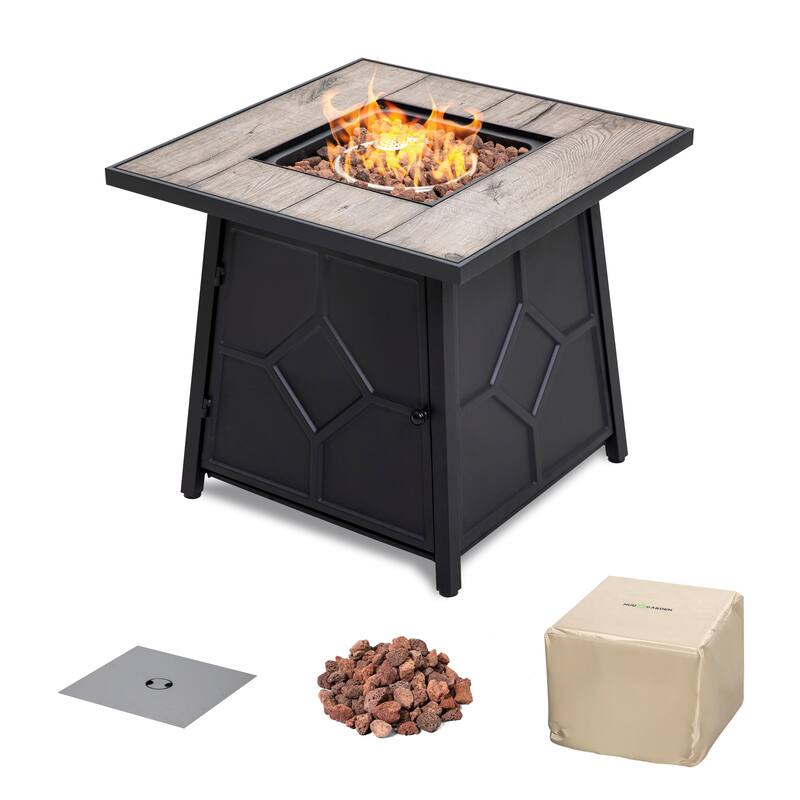 Nuu Garden 50000 BTU Ceramic tabletop Square Propane Fire Pit Set - fire pit table