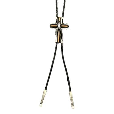 Crumrine Western Bolo Tie Mens Black Cross 36" Silver Black C10841 - One Size