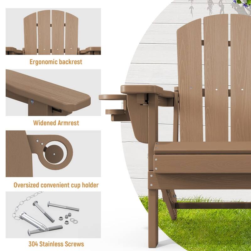 3-Position Reclining Folding Outdoor Chair – PE Wood Grain, Weather-Resistant