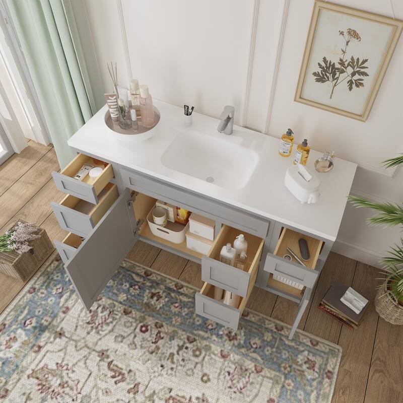 Vanity Art 60" Oak Freestanding Bathroom Vanity Cabinet without Top