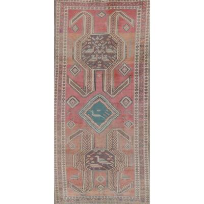 Geometric Ardebil Persian Vintage Runner Rug Hand-Knotted Wool Carpet - 4'4" x 9'6"