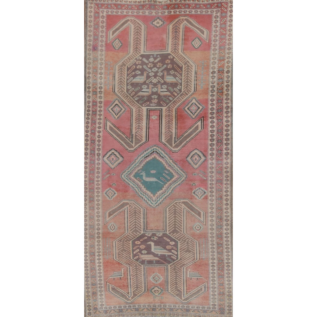 Geometric Ardebil Persian Vintage Runner Rug Hand-Knotted Wool Carpet - 4'4" x 9'6"