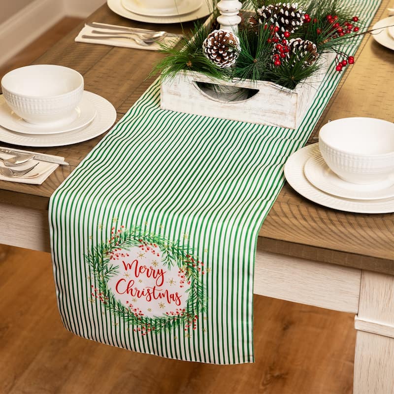 Striped Merry Christmas Rectangular Table Runner - 90"