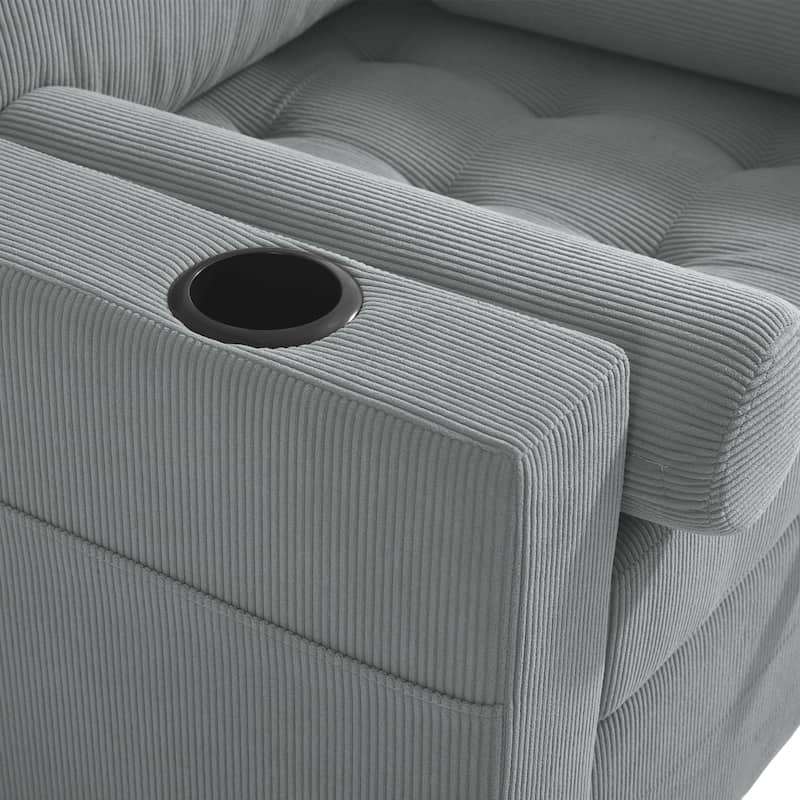 3-in-1 Corduroy Sleeper Sofa Pull-Out Bed Convertible Adjustable Loveseat with USB Port