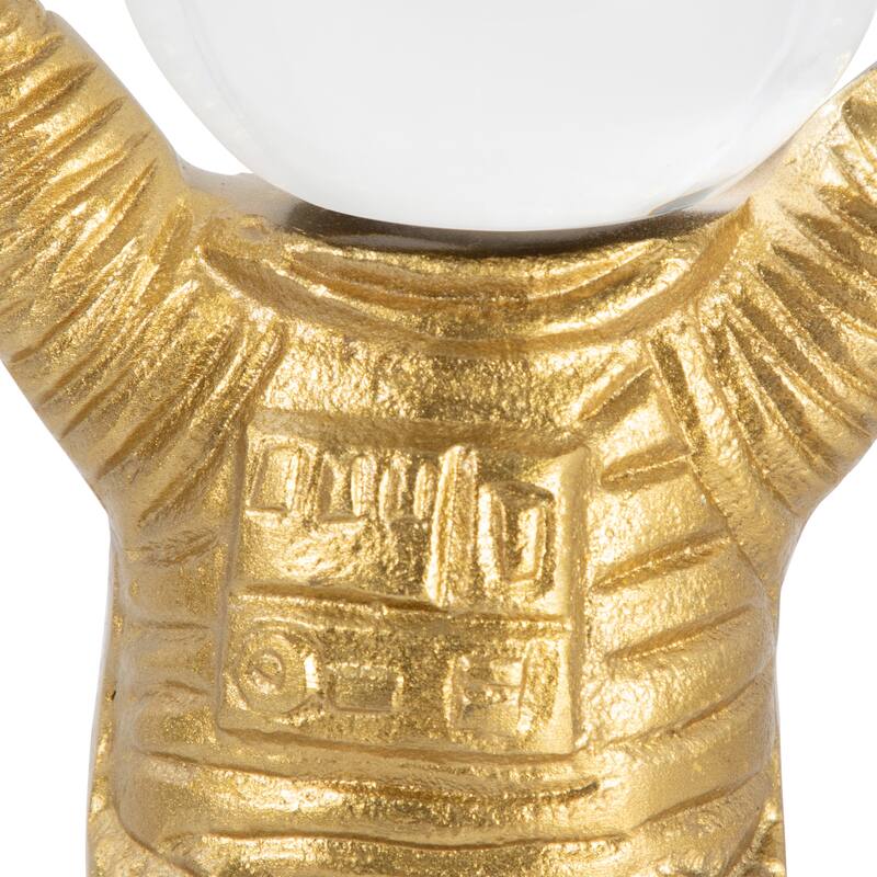 Decorative Metal Astronaut Figurine - Glass Orb Head - 9", Gold - 9.0"