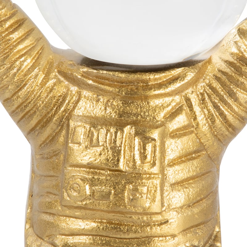 Sagebrook Home Metal 10" Astronaut with Crystal Orb Head Sculpture, Gold and Clear - 5" x 3" x 10"