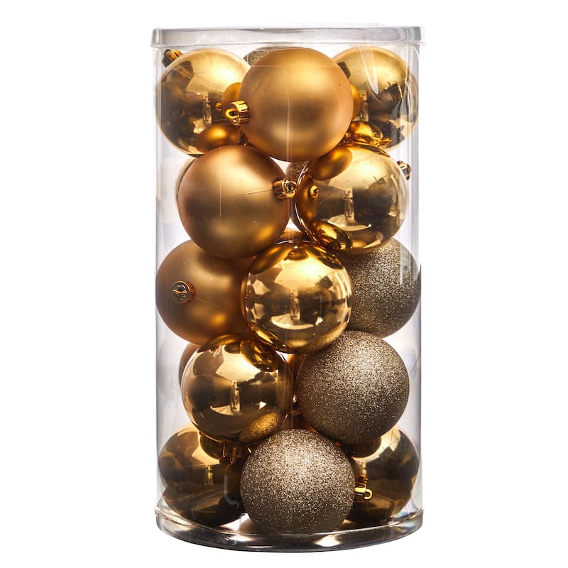 Shatterproof 3-Finish Christmas Ball Ornaments - 3" (80mm) - Gold - 20ct