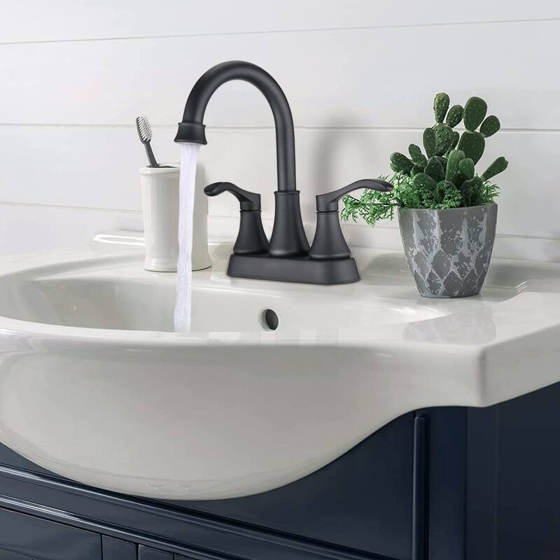 2 Handle 360 Degree Swivel Bathroom Sink Faucet with Pop Up Drain and No Drip Ceramic Valve Core, Rust Resistant - Black