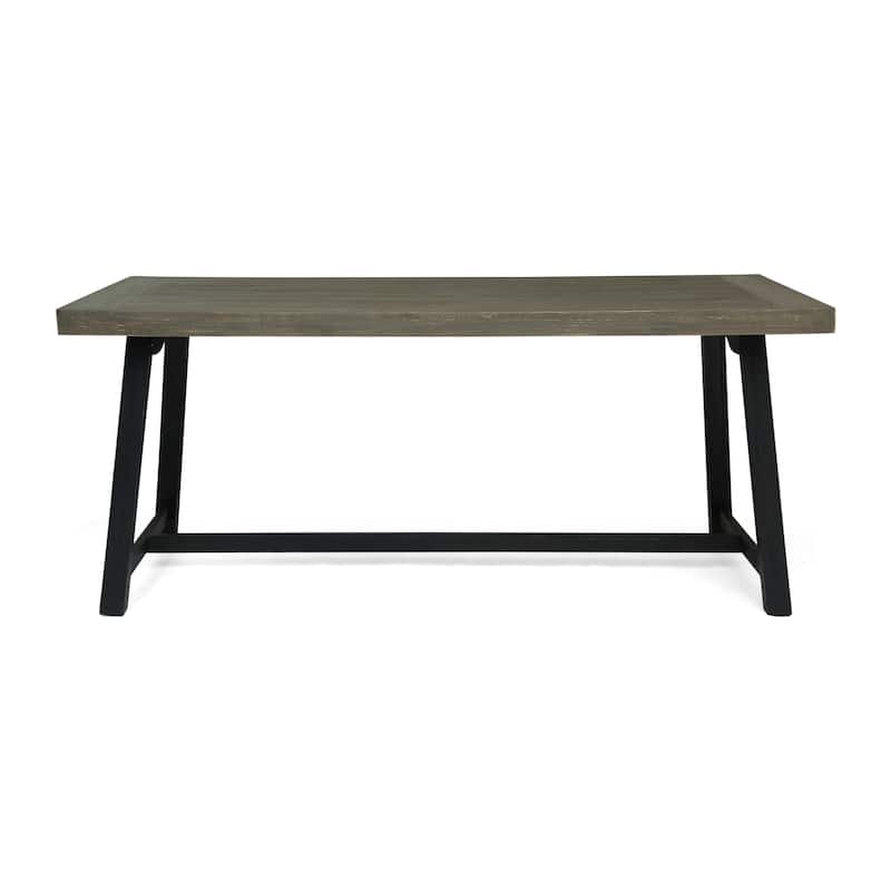 Outdoor Acacia Wood Dining Table, Sandblast Gray Finish and Black