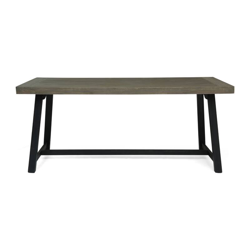 Roomfitters Outdoor Acacia Wood Dining Table with H-Stretcher Base, Rustic Farmhouse Patio Table, Sandblast Grey Finish - Grey+Black
