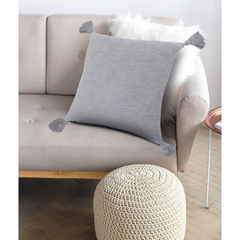 Sevita Solid Cotton Throw Pillow with Tassels