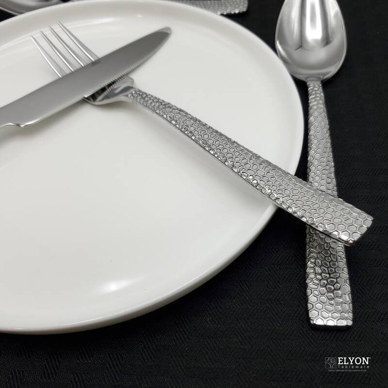 Elyon Crown Hammered Reflective Silver 20 Piece Flatware Set Stainless Steel Service For 4