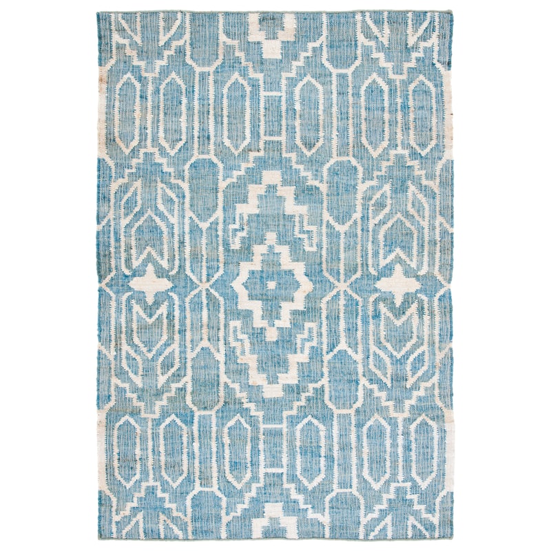SAFAVIEH Natural Fiber Erla Boho Jute Rug - 6' Square - Blue/Ivory