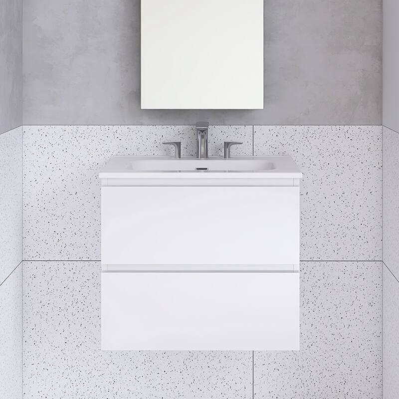Floating Integrated Bathroom Vanity with Ceramic Sink, Three Faucet Holes - 24'' x 18.3'' x 21.1'' - White