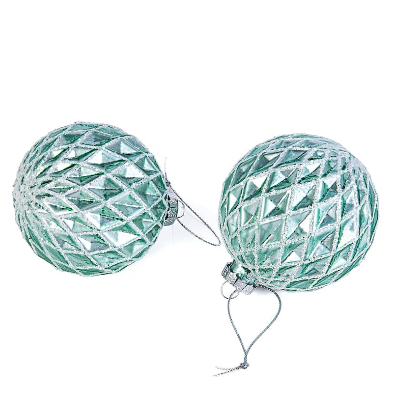 Green Spehere Glass Christmas Tree Ornament Set of 2 - 3.15"