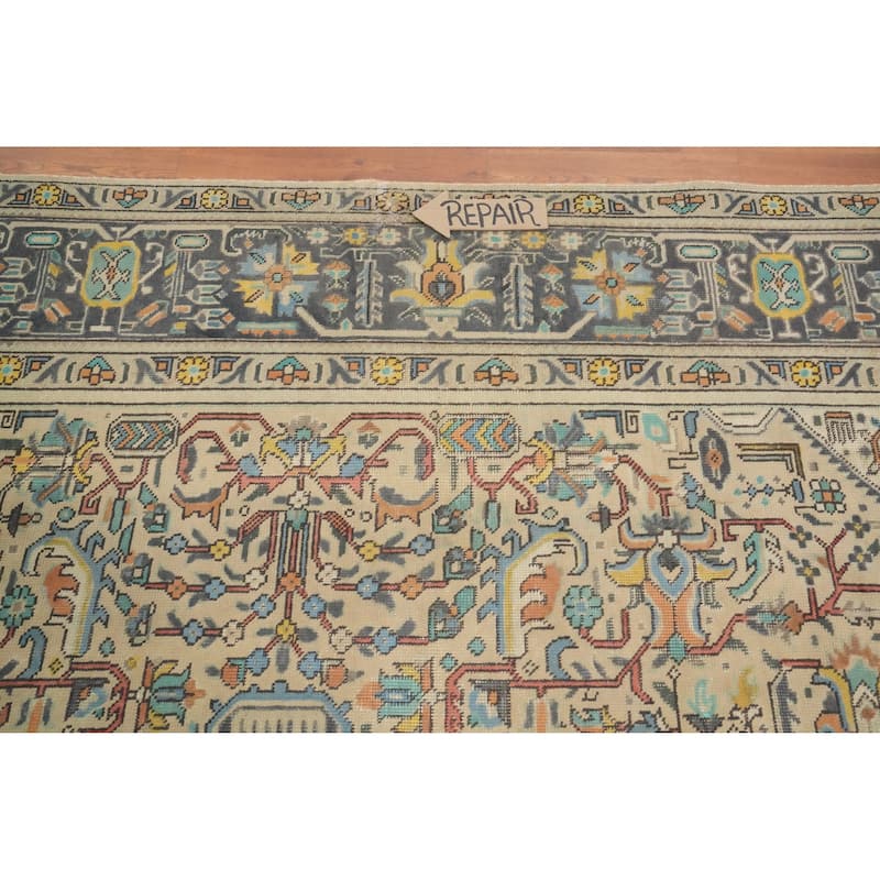 Hand Knotted Oriental 100% Wool Carpet Traditional Floral Beige & Ivories Tabriz Area Rug - 12' 8'' X 9' 5''