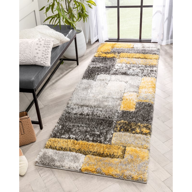 Well Woven Lolly Kenzo Retro Geometric Pattern High Low Shag Area Rug